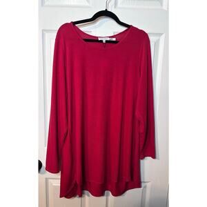 Calvin Klein Women's Red Hi Low Tunic Blouse 1x Flowy Plus Career Top